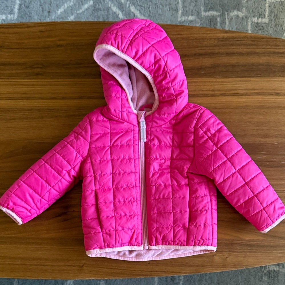 Hot Pink Quilted Hooded Jacket - Size 12M